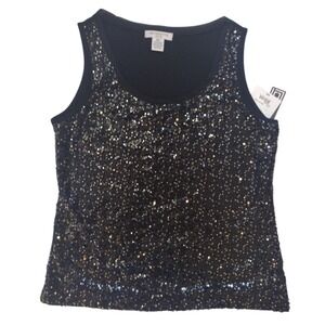 Liz Claiborne Sequins Thank Top Woman PXL Black Combo Night Out Party‎ Lined